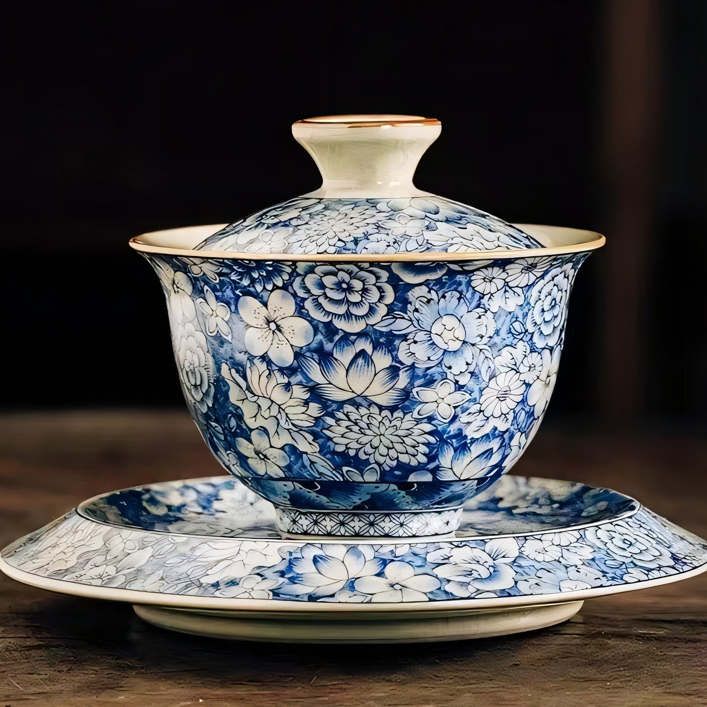 Blue-and-White Porcelain Lidded Tea Set