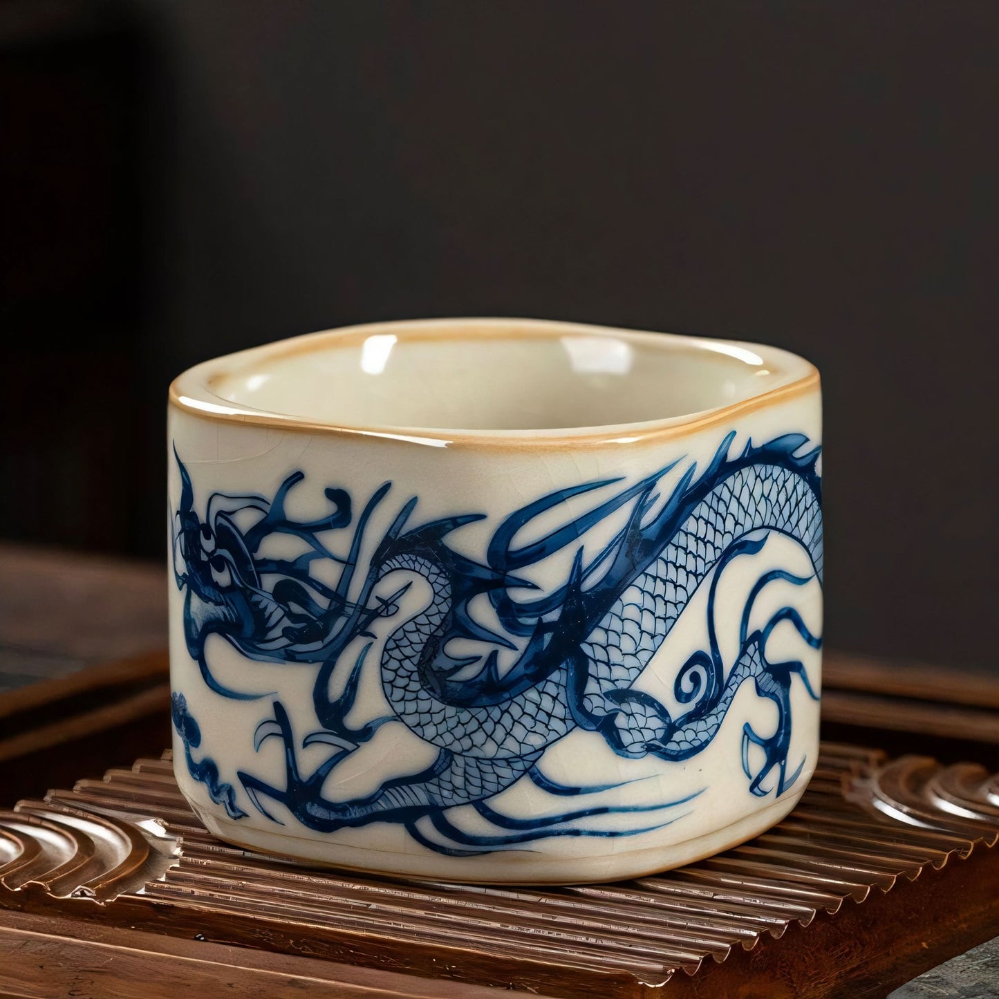 Blue-and-White Square Teacup