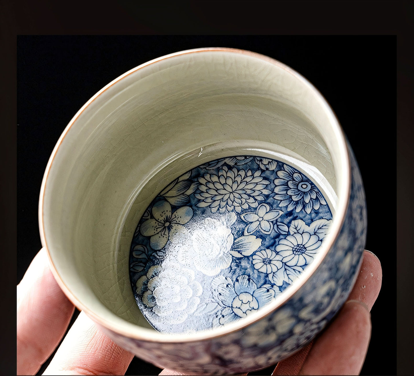 Old Pottery Blue and White Tea Cups