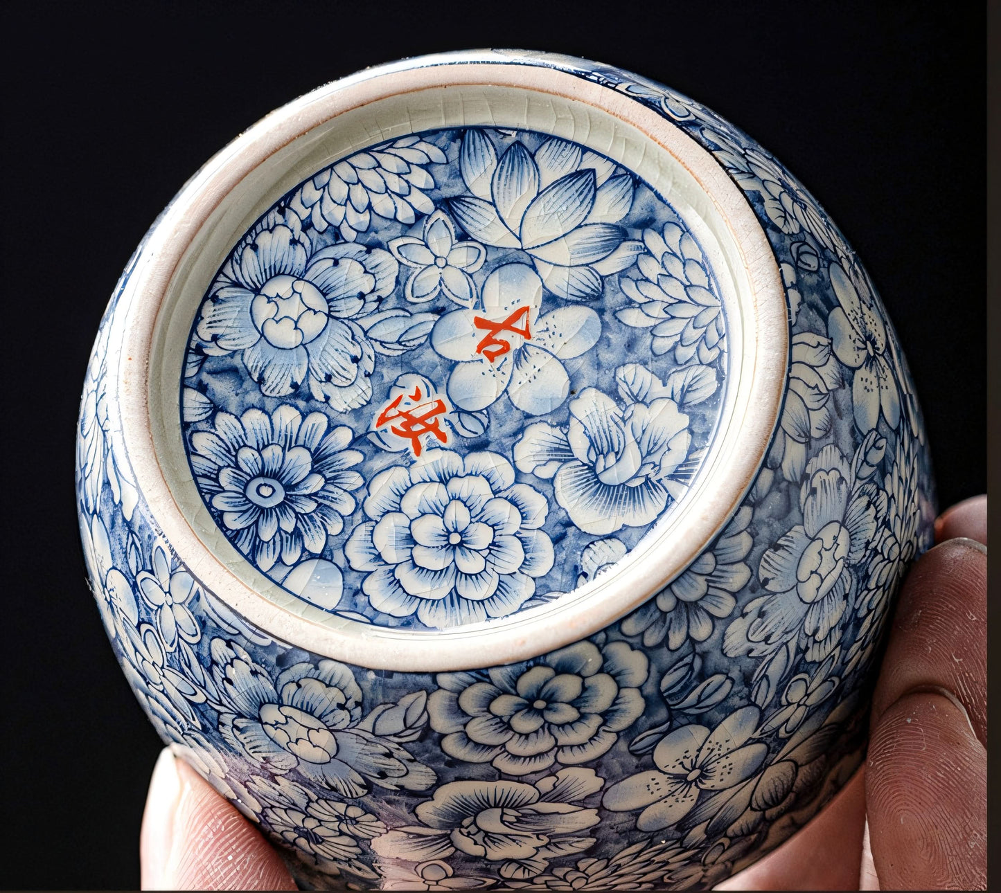Old Pottery Blue and White Tea Cups