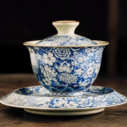 Blue-and-White Porcelain Lidded Tea Set