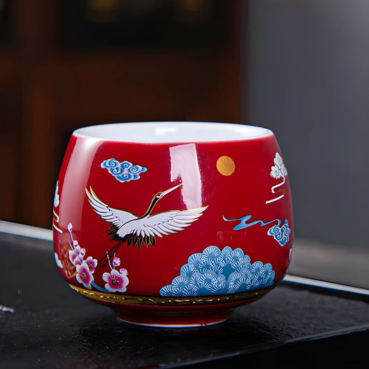 Xianhe Crane Ceramic Tea Cup
