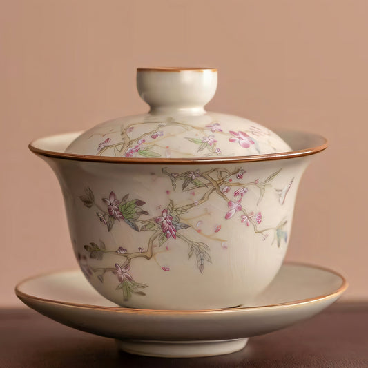 Whimsical Cat &amp; Peach Blossom Tea Set